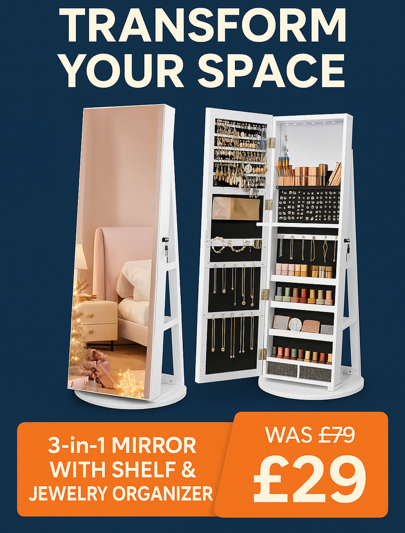 ✨ 3-in-1 Mirror with Shelf & Jewellery Organiser – Style Meets Function